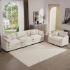 Mid-Century Modern Set of 2 Sofas with One 3-Seater Sofa and One Single Accent Chair, Light Beige Corduroy Fabric - as Pic