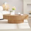 Modern Handcraft Drum Coffee Table Length 43.7 inch Ellipse Coffee Table for Living Room,Oval Small Coffee Table with Sturdy Pedestal - Natural Ash
