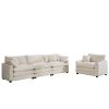 Mid-Century Modern Set of 2 Sofas with One 3-Seater Sofa and One Single Accent Chair, Light Beige Corduroy Fabric - as Pic
