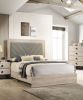 Contemporary 1pc Cream Finish California King Size Bed Bedroom Furniture Gray V-Design Headboard Rubberwood 1pc Bedframe - as Pic
