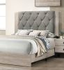 Contemporary 1pc Cream Finish California King Size Bed Bedroom Furniture Gray Tufted Design Headboard Rubberwood 1pc Bedframe - as Pic