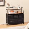 5 Drawers Storage Dresser with Fabric Bin for Living Room Bedroom - Black + Brown