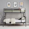 Twin over Full Bunk Bed with Ladder,Wooden Bunk Bed with High Guardrail and Ladder for Kids, Teens, Dorm Rooms, and Guest Rooms-Grey