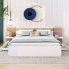 Queen Size Platform Bed with Headboard, Drawers, Shelves, USB Ports and Sockets, White - as Pic