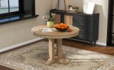 TREXM Farmhouse Dining Table Extendable Round Table for Kitchen, Dining Room(Natural Wood Wash) - as Pic