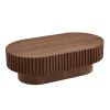 43.70 Inch Modern Handcraft Drum Coffee Table Oval Coffee Table for Living Room - Walnut - MDF