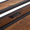 Queen Size Metal Platform Bed Frame with Wooden Headboard and Footboard with USB LINER,LED Lights- Queen