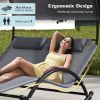 Outdoor Dual Rocker Sunbed 2-Person Canopied Patio Lounger with Detachable Headrests - Gray