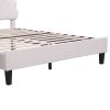 Queen Size Upholstered Platform Bed with Flower Pattern Velvet Headboard, Beige - as Pic