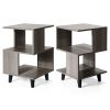 2 Pieces Wooden Modern Nightstand Set with Solid Wood Legs for Living Room - Grey
