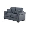 Classic Living Room 2pc Sofa Set Dark Gray Corduroy Sofa Loveseat w Pillows Square Arms Plush Couch - as Pic