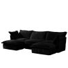 Slipcovered U Shape Sectional Deep Seat Sofa Couch, 3 Seater Sofa with French Edges Design Multiple Big Pillows, Black - as Pic
