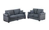 Classic Living Room 2pc Sofa Set Dark Gray Corduroy Sofa Loveseat w Pillows Square Arms Plush Couch - as Pic