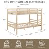Full over Full Bunk Bed with Ladder,Wooden Bunk Bed with High Guardrail and Ladder- Natural - Wood