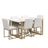 Modern Dining Table Set for 6 Faux Marble Kitchen Table Set with 6 Upholstered Dining Chairs, 7-Piece - Golden+White - MDF+Metal