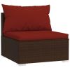 4 Piece Patio Lounge Set with Cushions Poly Rattan Brown - Brown