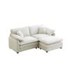 Two-Seater Sofa with One Footrest, L-Shaped 2-Seater Sofa with Ottoman for Small Living Spaces, Beige Corduroy - as Pic