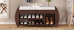TREXM Retro Multifunctional Storage Bench with Cushion and Curved Side Panel for Entrance and Living Room (Espresso) - as Pic