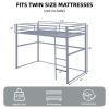 Metal Loft Bed Twin Size, Loft Bed Frame with Safety Guard Rails & Flat Ladder, Twin Loft Bed for Kids Teens Adults, Gray - Gray - Iron