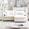 Two-Seater Sofa with One Footrest, L-Shaped 2-Seater Sofa with Ottoman for Small Living Spaces, Beige Corduroy - as Pic