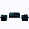 3 Piece Sofa Set with Arm Pillows and Toss Pillows , Sofa Set Include 2- Piece of Arm Chair and One 2-seat Sofa, Blue Chenille