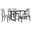 6-Piece Dining Table and Chair Set with Special-shaped Legs and Foam-covered Seat Backs&Cushions for Dining Room - Gray