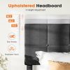 Queen Size Bed Frame - Linen Upholstered Platform Bed with Headboard, No Box Spring Needed with 800LBS Solid Wooden Slats Support, Dark grey