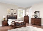 Formal Traditional Dark Cherry 1pc Queen Size Bed Tufted Faux Leather Headboard Footboard Bedframe - as Pic