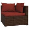 4 Piece Patio Lounge Set with Cushions Poly Rattan Brown - Brown