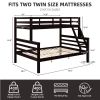 Twin over Full Bunk Bed with Thick Posts,Wooden Bunk Bed with High Guardrail and Ladder, Espresso - Espresso - Wood