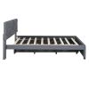 Queen Size Upholstered Platform Bed with Brick Pattern Headboard and Twin XL Size Trundle, Linen Fabric, Gray - as Pic