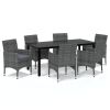 7 Piece Patio Dining Set with Cushions Poly Rattan Gray - Gray
