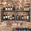 Wall Mounted Wine Rack with 2-Tier Shelves and 3 Glass Holders - Rustic Brown