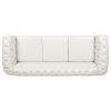 84.65" Rolled Arm Chesterfield 3 Seater Sofa. - White