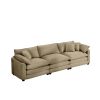 Mid-Century Modern Sectional Sofa 3-Seater Sectional Sofa with 2 Arm Pillows and 3 Pillows, Living Room Sectional Tan Corduroy Fabric - as Pic
