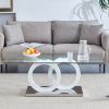 Contemporary Style Glass-Top MDF Coffee Table with White Base -Product Dimensions are 47.2*25.6*17.8Inches