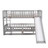 Bunk Bed with Slide,Twin Over Twin Low Bunk Bed with Fence and Ladder for Kids Teens Grey - as pic