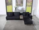Memphis 122.5"W Black Velvet Reversible Sectional Sofa Ottoman with Storage Compartment, Drawer, USB ports, Charging Outlets - as Pic