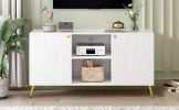 Modern TV Stand for TVs up to 55 Inches,Entertainment Center Media Console,Adjustable Shelf,Metal Legs- White - MDF