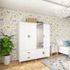 Wood Armoire Wardrobe Closet Bedroom Armoire Organization with 4 Doors, 2 Hanging Rods, 2 Drawers, 63" W x 20.4" D x 70.8 "H White