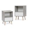 Mid-Century Wood Nightstand Set of 2;  Bed Sofa Side Table with Drawer and Shelf;  Modern End Table for Living Room Bedroom Office - Gray+White