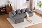 LingYu023-Gray Compression Sofa, Memory Foam 3-Seater Sofa, No Installation & Easy to Transport, Deep Seat Modern Sofa with Corduroy Fabric