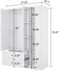 Armoire Wardrobe Closet Wooden with 3 Doors, Hanging Rods, 2 Drawers, Storage Cabinet, White 47.24" W x 20.59" D x 70.87 "H