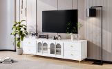 70.9" Modern TV Stand for TVs up to 75 Inches,Entertainment Center with Glass Door,4 Drawers and 2 Cabinets- White
