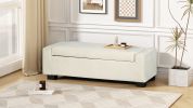 50" Ottoman Bench in Textured Fabric, Rectangular Design with Hinged Lid for Seating, Footrest, and Hidden Storage