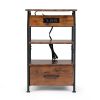 Set of 2 Night Stand, Wooden Bedside Table with Shelves, Drawers, Charging Station and 26 Colors LED Light Strip, Storage End Table