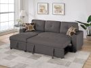 Ash Black Dorris Fabric Convertible Sectional Sofa Pull out Bed Couch Storage Chaise Cup Holders Pillows 2pc Sectional Living Room - as Pic