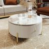 Modern Round Coffee Table with 2 large Drawers Storage Accent Table(31.5'') - as Pic