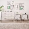 3-Pieces Sets,Dresser and Two Nightstands with Metal Handles and Mirror Decoration, Elegant - White - MDF