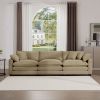 Mid-Century Modern Sectional Sofa 3-Seater Sectional Sofa with 2 Arm Pillows and 3 Pillows, Living Room Sectional Tan Corduroy Fabric - as Pic